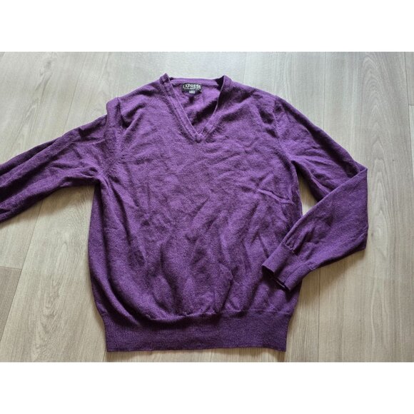 Express Italian Merino Wool Purple V-Neck Sweater L - Picture 3 of 6